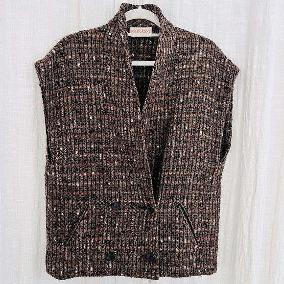 Vintage Betty Hanson Wool Tweed Button Down Pocketed Vest -Womens 10 Made in USA - Picture 1 of 12